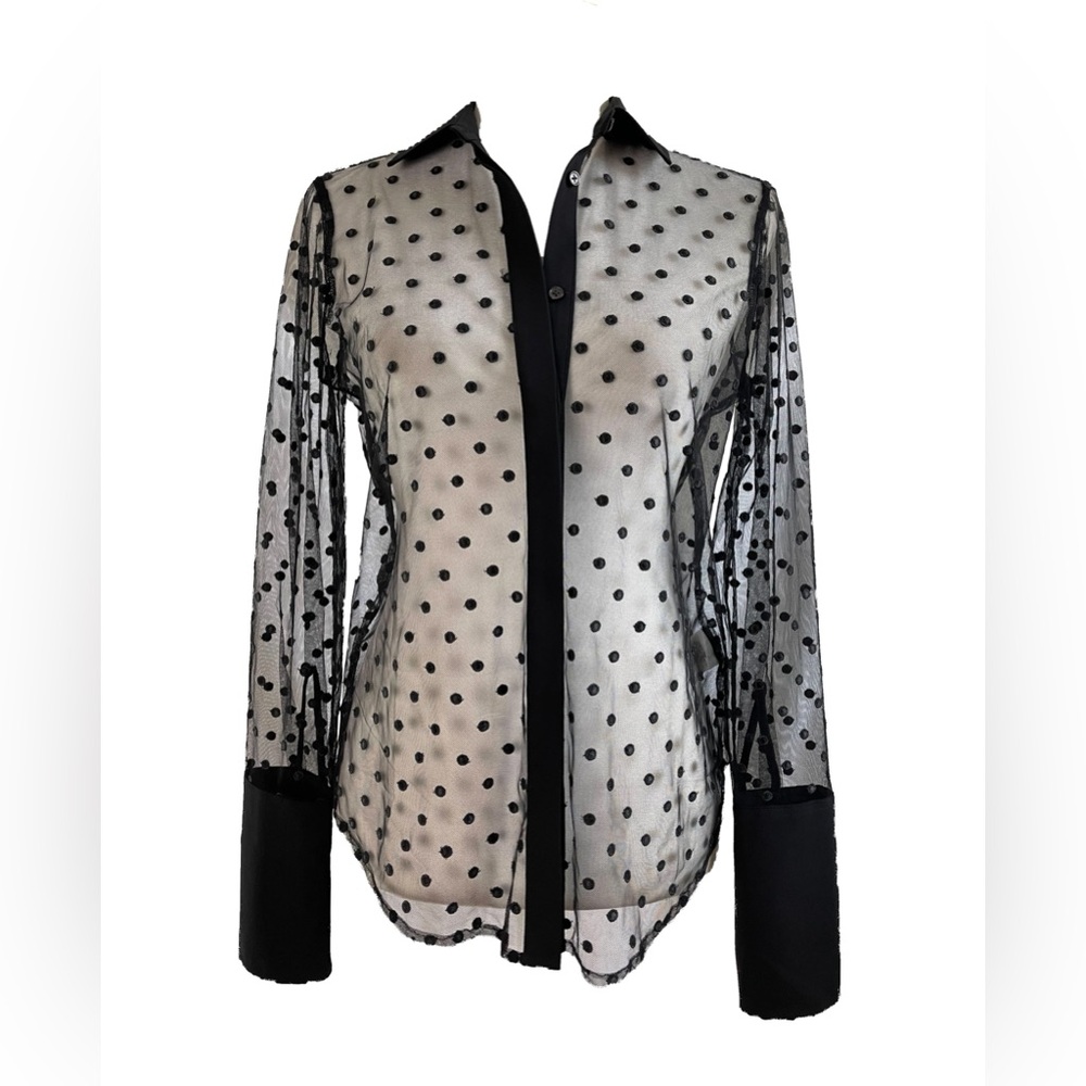 J Crew Black Polka Dot Sheer Women's Top
